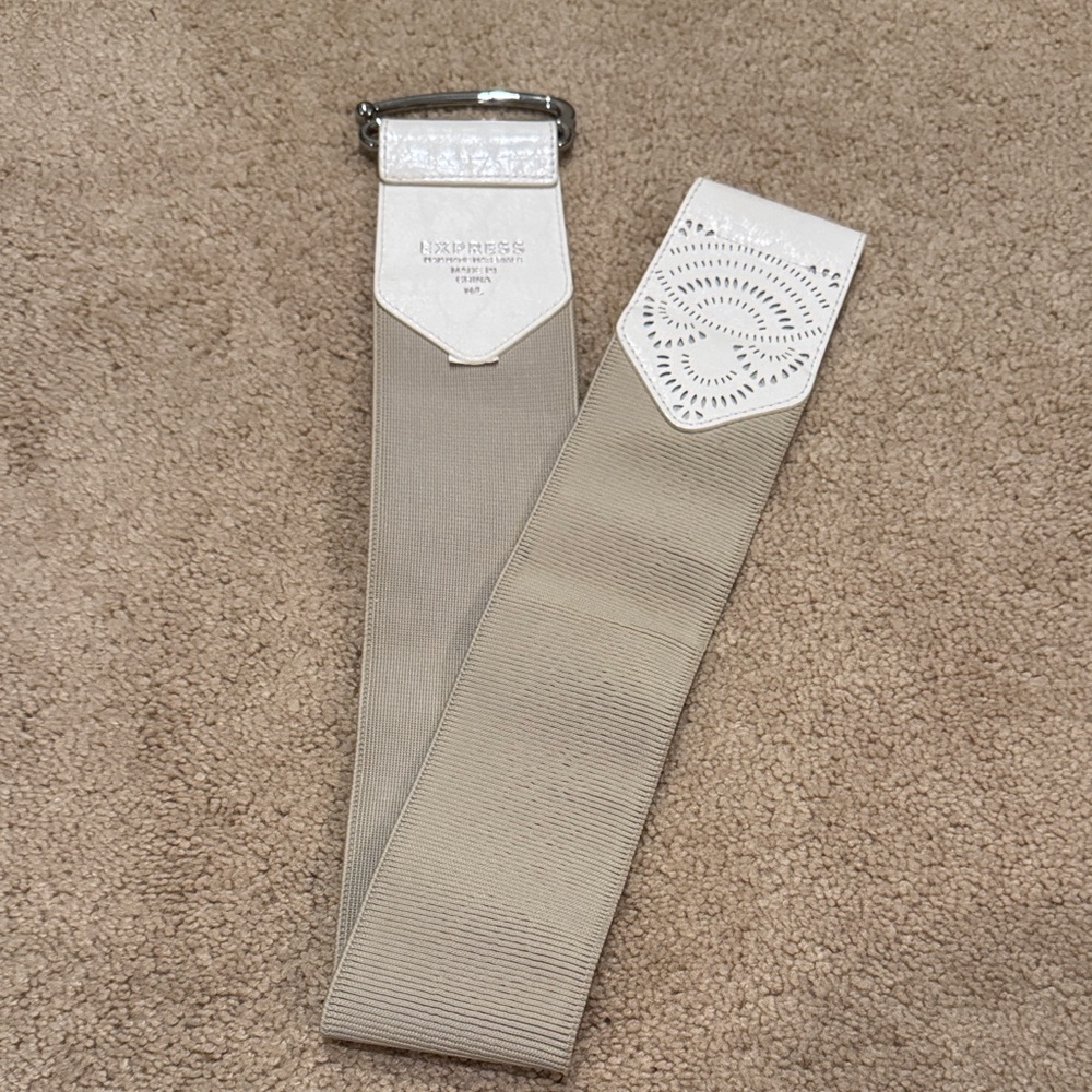 Express Cream and White Cut-Out Belt